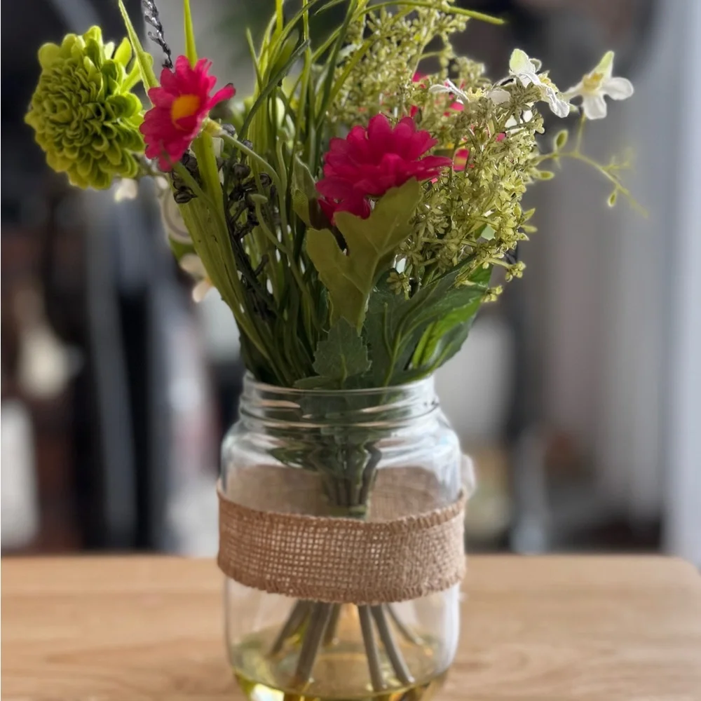 Rustic Farmhouse Mason Jar Floral Decor Set – Spring Flower Centerpieces